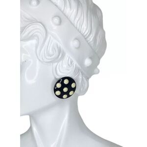 Vtg 1980s Navy and Cream Polka Dot Stud‎ Earrings Rockabilly Retro Pin Up